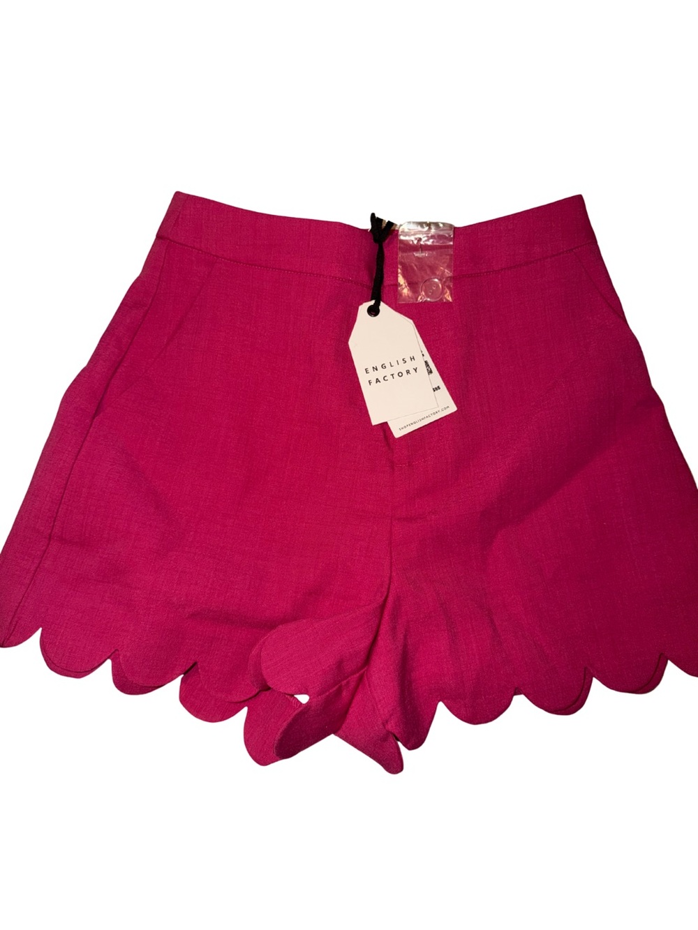English Factory Hot Pink Scalloped Hem High-Waist Shorts